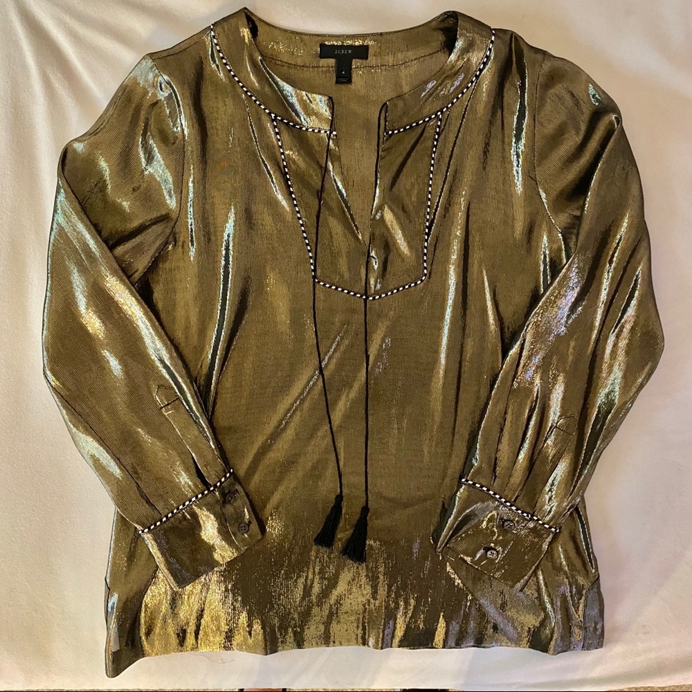 J.Crew Metallic Silk Long Sleeve Blouse